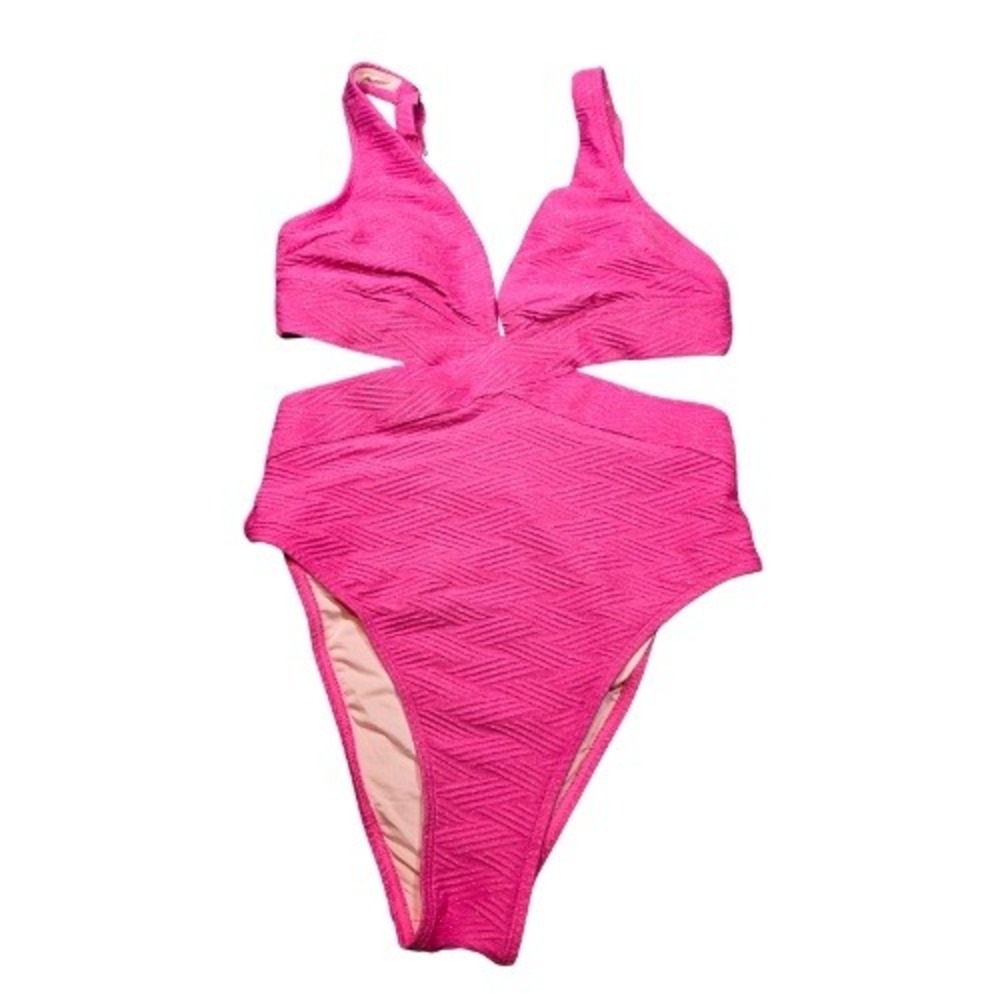 Hot Pink S Metallic Shimmer Cutout Monokini 1 Pc Pageant Swimsuit Texture Barbie